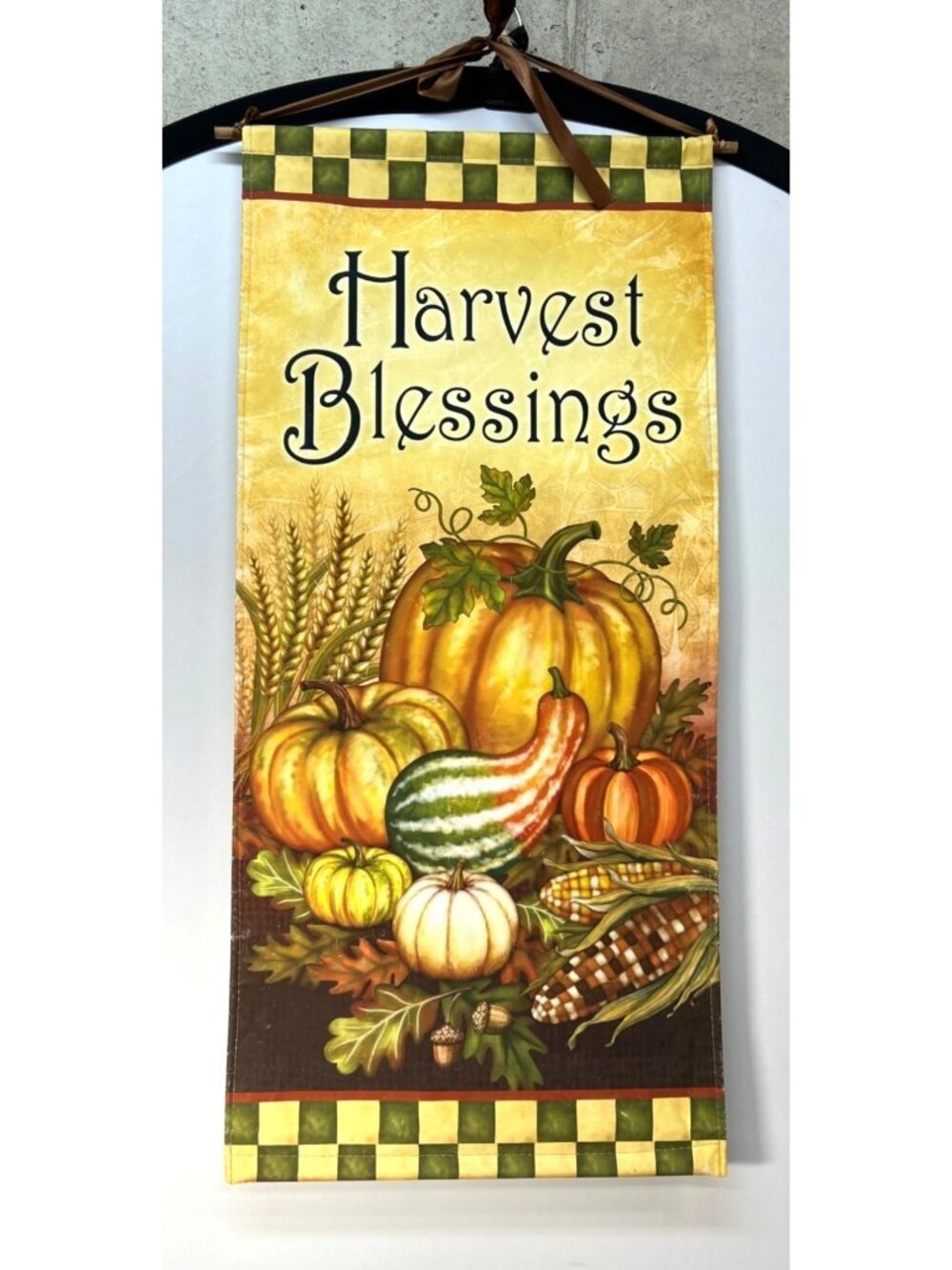 Fall Harvest Blessings Wall Hanging Banner - 32" x 15.5" - Pumpkins Corn Acorns